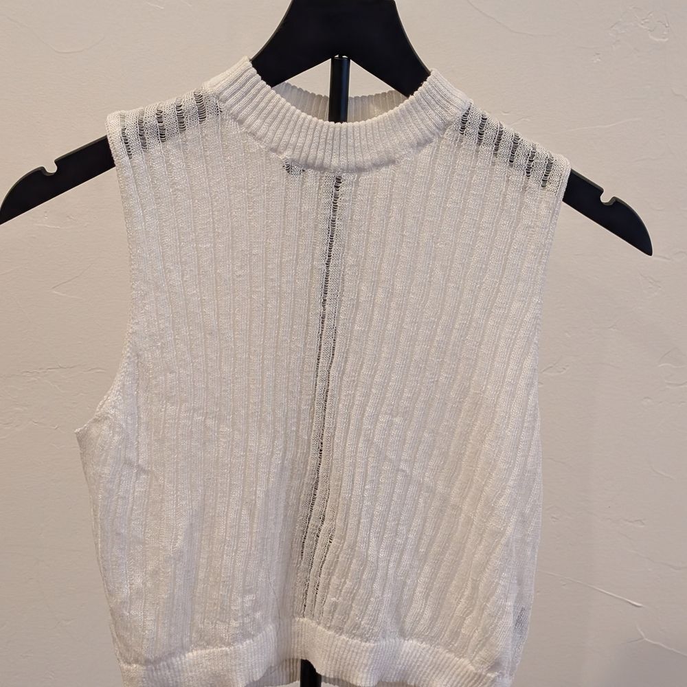Divided White Ribbed Tank Top